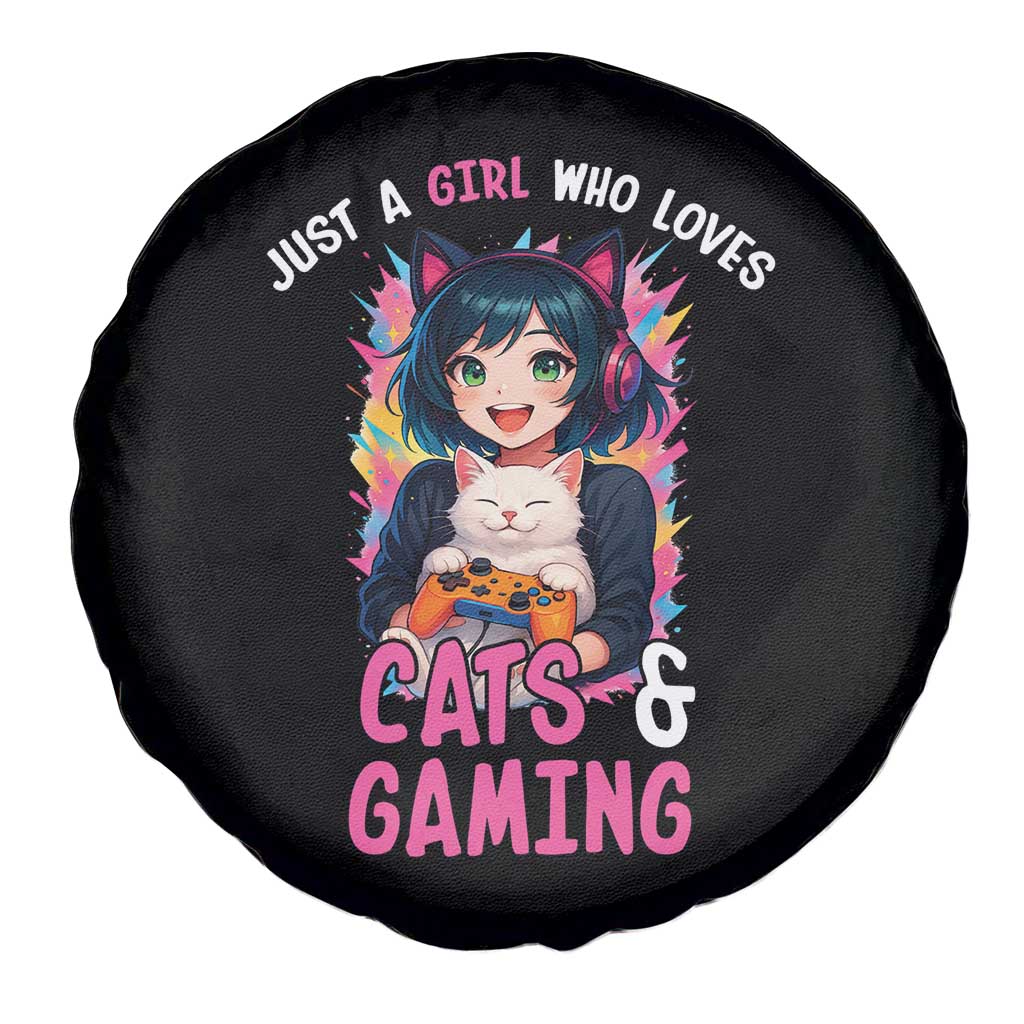 Just A Girl Who Loves Cats And Gaming Spare Tire Cover Cute Gamer Gift - Wonder Print Shop