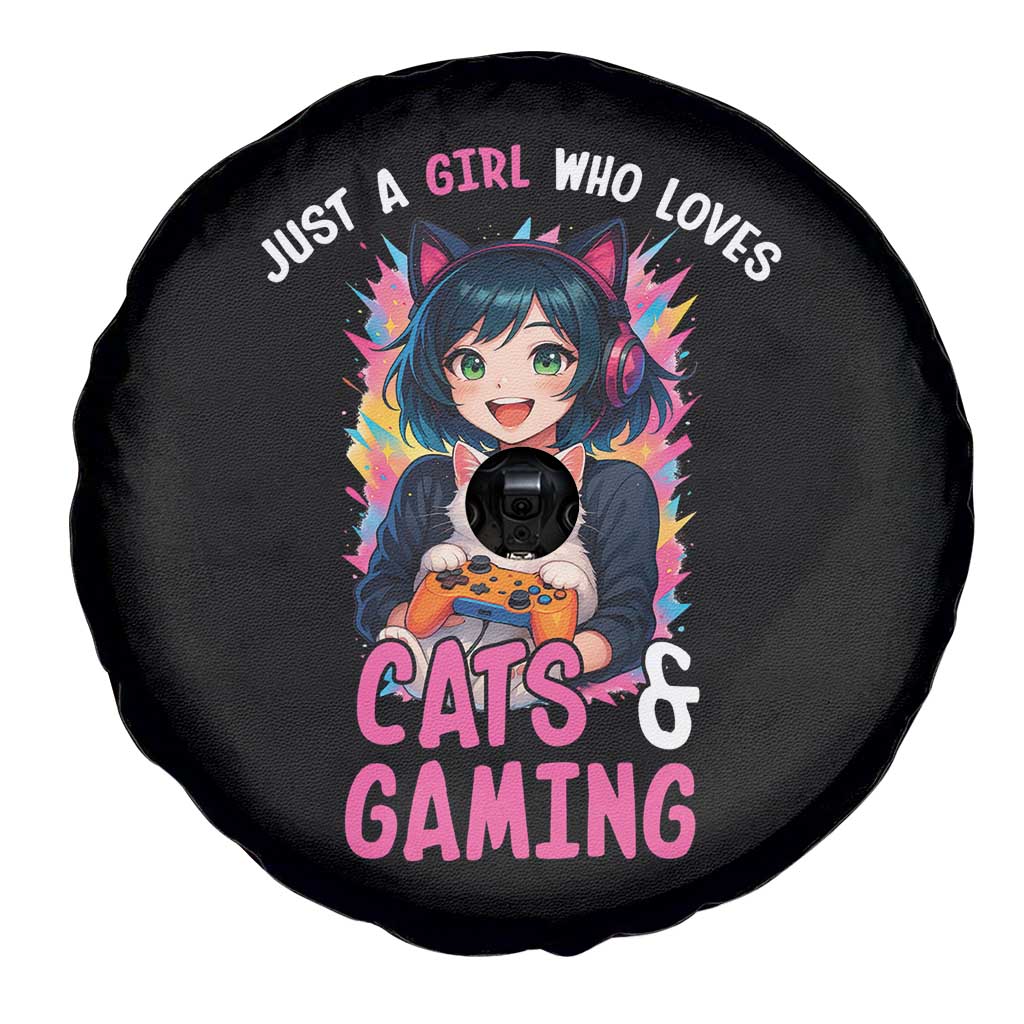 Just A Girl Who Loves Cats And Gaming Spare Tire Cover Cute Gamer Gift - Wonder Print Shop