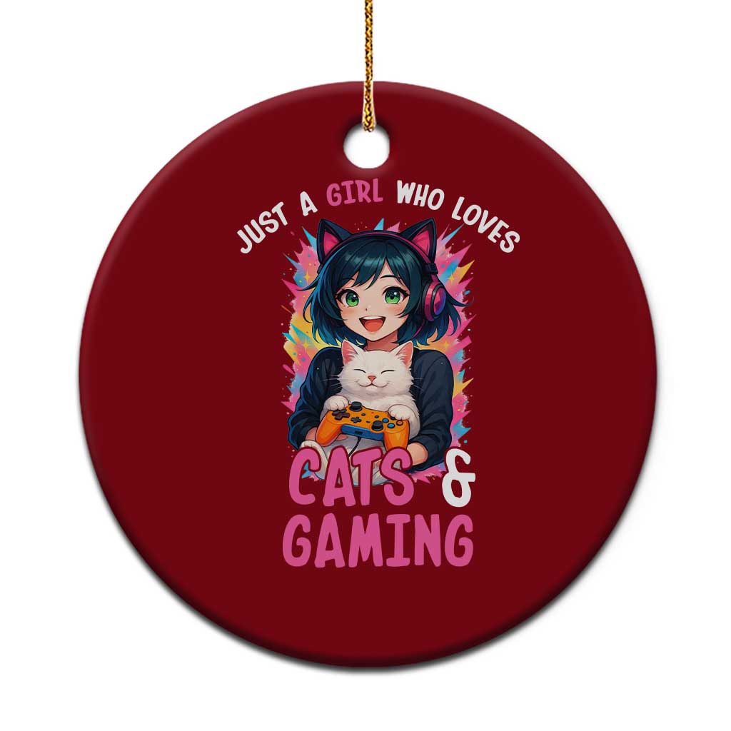 Just A Girl Who Loves Cats And Gaming Ceramic Ornament Cute Gamer Gift - Wonder Print Shop