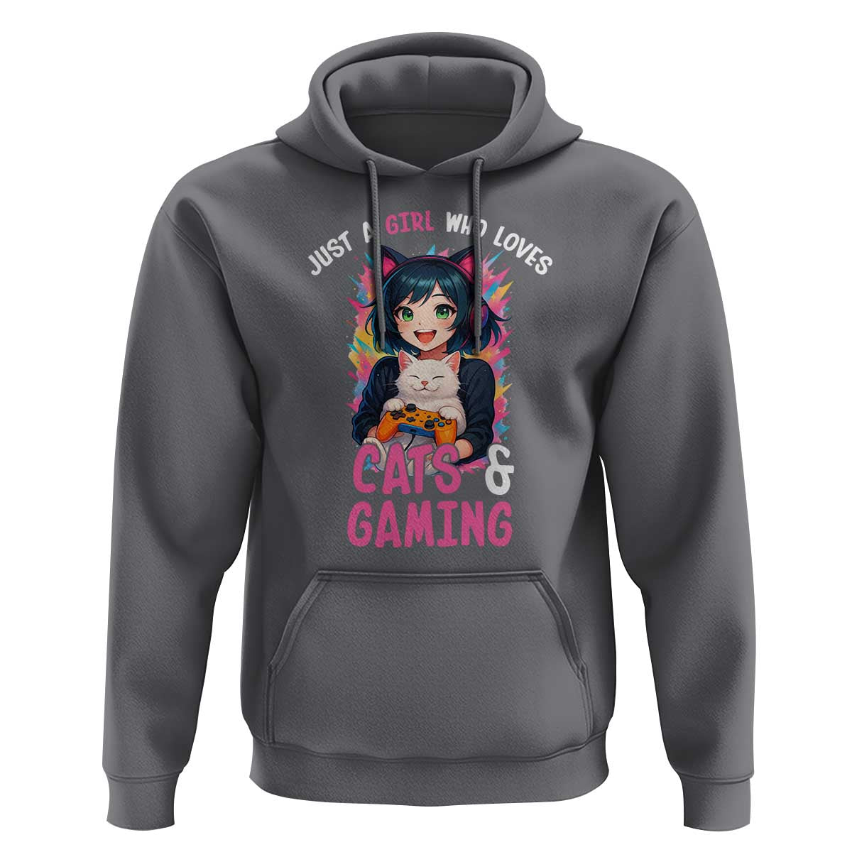 Just A Girl Who Loves Cats And Gaming Hoodie Cute Gamer Gift - Wonder Print Shop