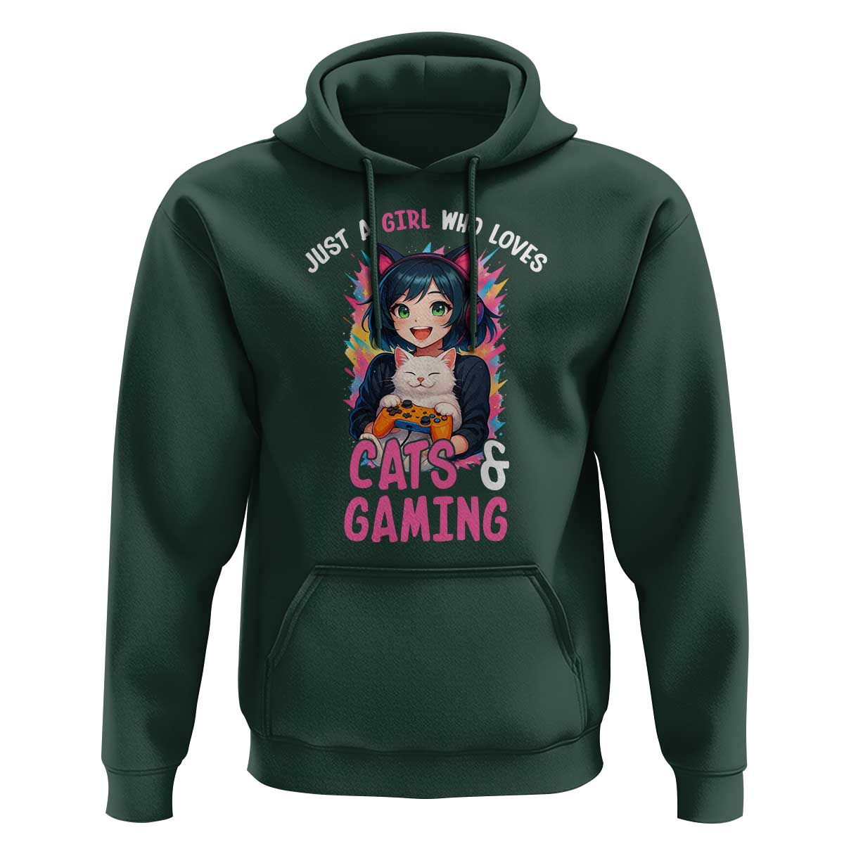 Just A Girl Who Loves Cats And Gaming Hoodie Cute Gamer Gift - Wonder Print Shop