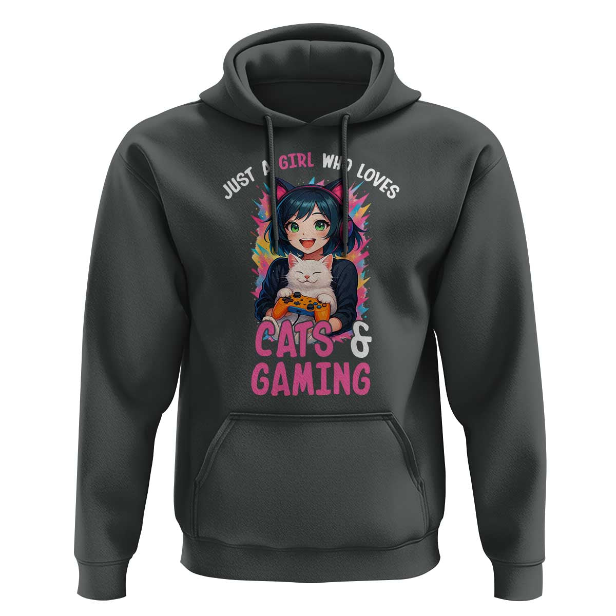 Just A Girl Who Loves Cats And Gaming Hoodie Cute Gamer Gift - Wonder Print Shop