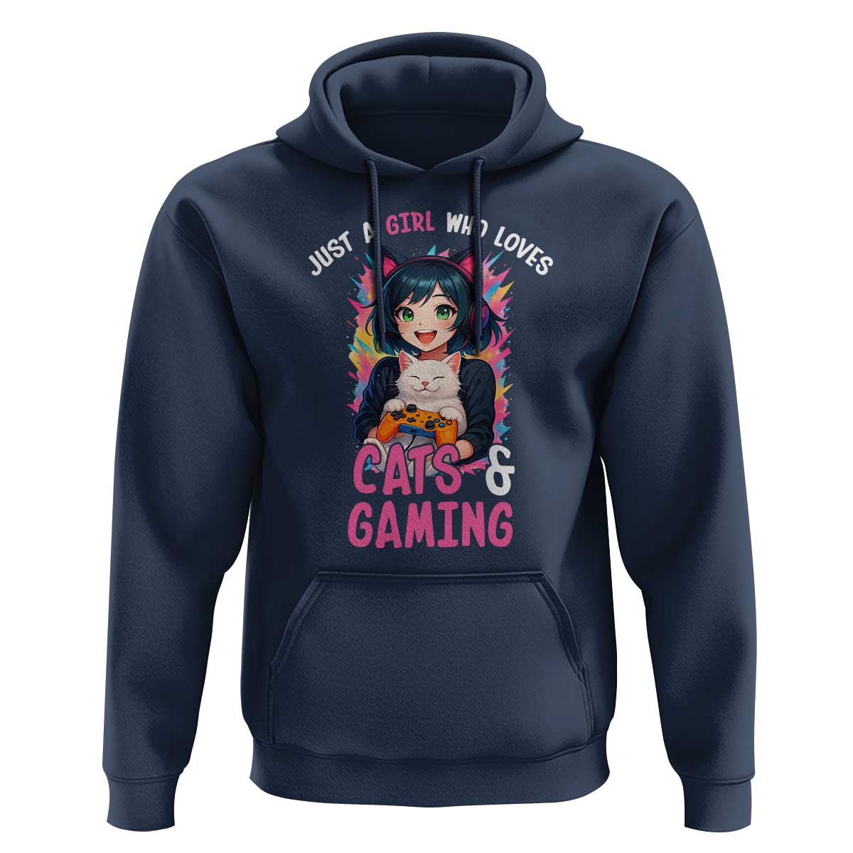 Just A Girl Who Loves Cats And Gaming Hoodie Cute Gamer Gift - Wonder Print Shop