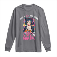Just A Girl Who Loves Cats And Gaming Long Sleeve Shirt Cute Gamer Gift - Wonder Print Shop
