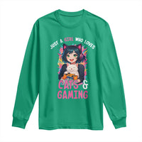 Just A Girl Who Loves Cats And Gaming Long Sleeve Shirt Cute Gamer Gift - Wonder Print Shop