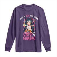 Just A Girl Who Loves Cats And Gaming Long Sleeve Shirt Cute Gamer Gift - Wonder Print Shop