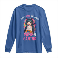 Just A Girl Who Loves Cats And Gaming Long Sleeve Shirt Cute Gamer Gift - Wonder Print Shop