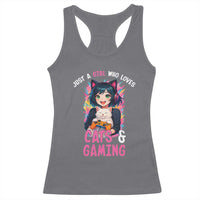 Just A Girl Who Loves Cats And Gaming Racerback Tank Top Cute Gamer Gift - Wonder Print Shop