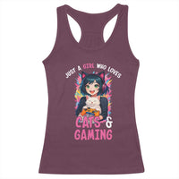 Just A Girl Who Loves Cats And Gaming Racerback Tank Top Cute Gamer Gift - Wonder Print Shop