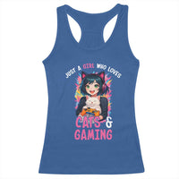 Just A Girl Who Loves Cats And Gaming Racerback Tank Top Cute Gamer Gift - Wonder Print Shop