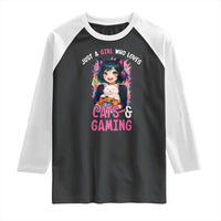 Just A Girl Who Loves Cats And Gaming Raglan Shirt Cute Gamer Gift - Wonder Print Shop