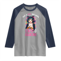 Just A Girl Who Loves Cats And Gaming Raglan Shirt Cute Gamer Gift - Wonder Print Shop