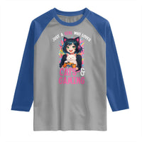 Just A Girl Who Loves Cats And Gaming Raglan Shirt Cute Gamer Gift - Wonder Print Shop