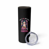 Just A Girl Who Loves Cats And Gaming Skinny Tumbler Cute Gamer Gift