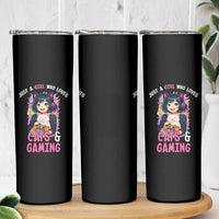 Just A Girl Who Loves Cats And Gaming Skinny Tumbler Cute Gamer Gift
