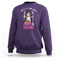 Just A Girl Who Loves Cats And Gaming Sweatshirt Cute Gamer Gift - Wonder Print Shop