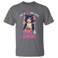 Just A Girl Who Loves Cats And Gaming T Shirt Cute Gamer Gift - Wonder Print Shop