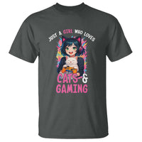 Just A Girl Who Loves Cats And Gaming T Shirt Cute Gamer Gift - Wonder Print Shop