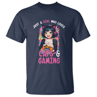 Just A Girl Who Loves Cats And Gaming T Shirt Cute Gamer Gift - Wonder Print Shop