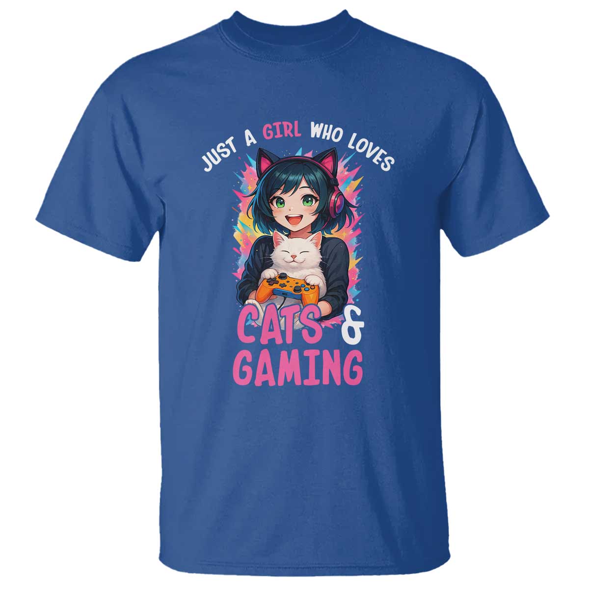 Just A Girl Who Loves Cats And Gaming T Shirt Cute Gamer Gift - Wonder Print Shop