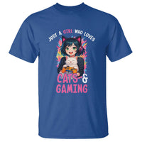Just A Girl Who Loves Cats And Gaming T Shirt Cute Gamer Gift - Wonder Print Shop