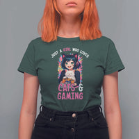 Just A Girl Who Loves Cats And Gaming T Shirt For Women Cute Gamer Gift - Wonder Print Shop