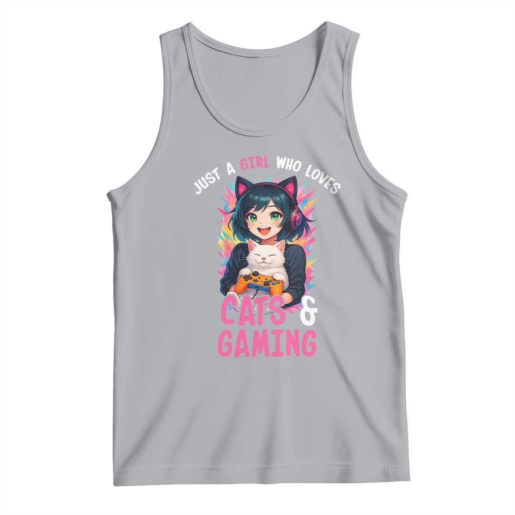 Just A Girl Who Loves Cats And Gaming Tank Top Cute Gamer Gift - Wonder Print Shop