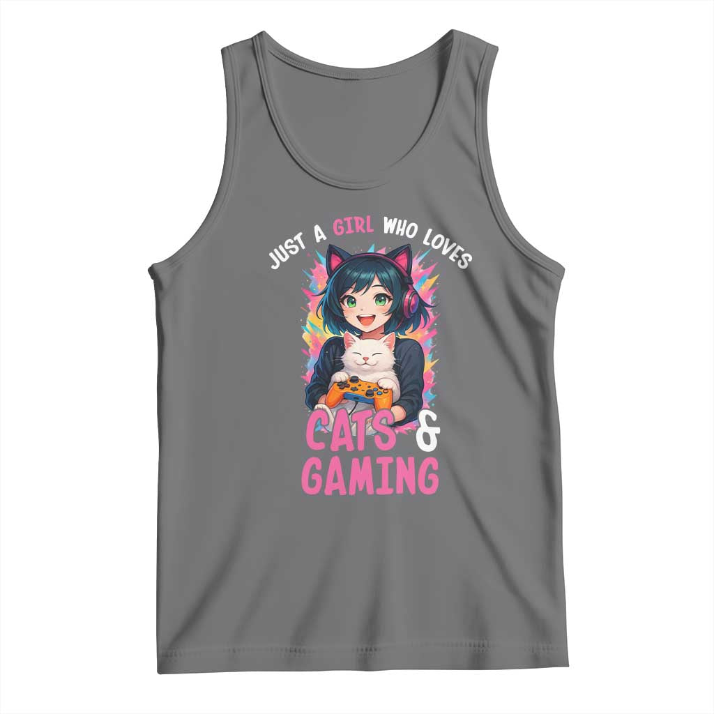 Just A Girl Who Loves Cats And Gaming Tank Top Cute Gamer Gift - Wonder Print Shop