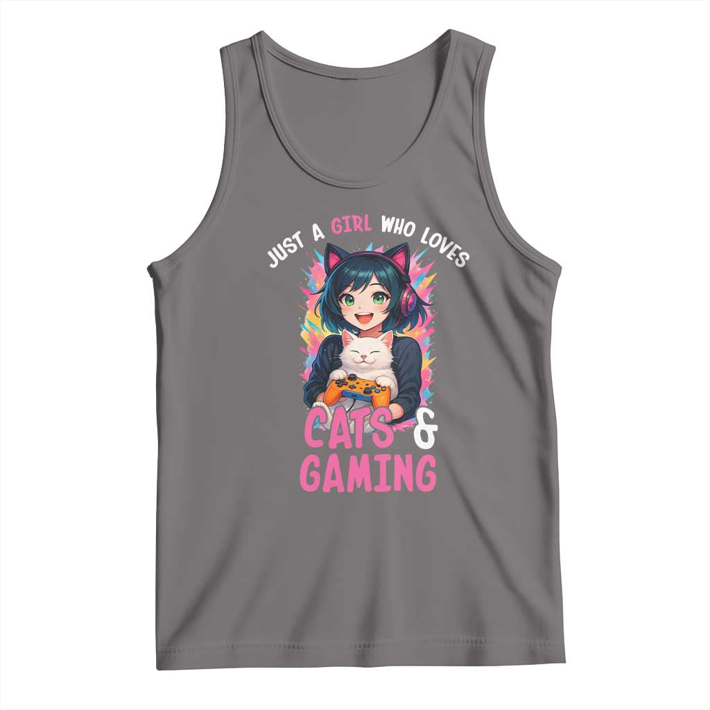 Just A Girl Who Loves Cats And Gaming Tank Top Cute Gamer Gift - Wonder Print Shop