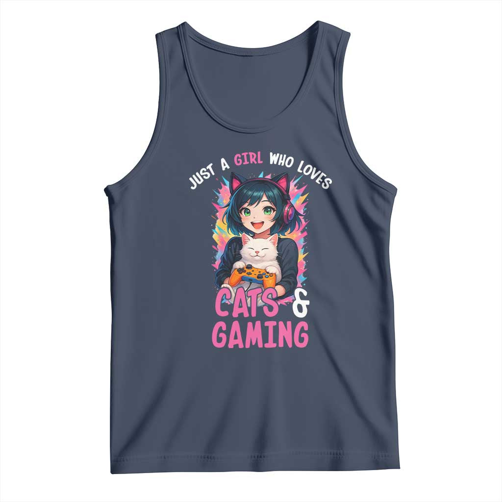 Just A Girl Who Loves Cats And Gaming Tank Top Cute Gamer Gift - Wonder Print Shop