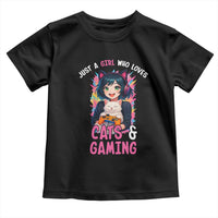 Just A Girl Who Loves Cats And Gaming Toddler T Shirt Cute Gamer Gift - Wonder Print Shop