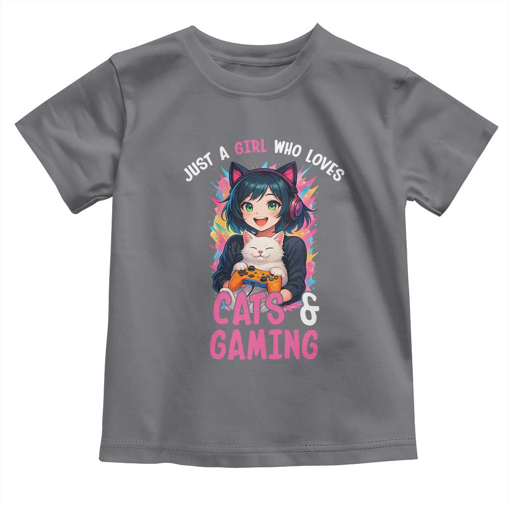 Just A Girl Who Loves Cats And Gaming Toddler T Shirt Cute Gamer Gift - Wonder Print Shop