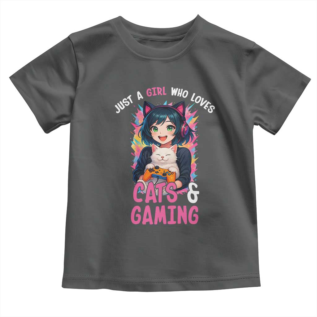 Just A Girl Who Loves Cats And Gaming Toddler T Shirt Cute Gamer Gift - Wonder Print Shop