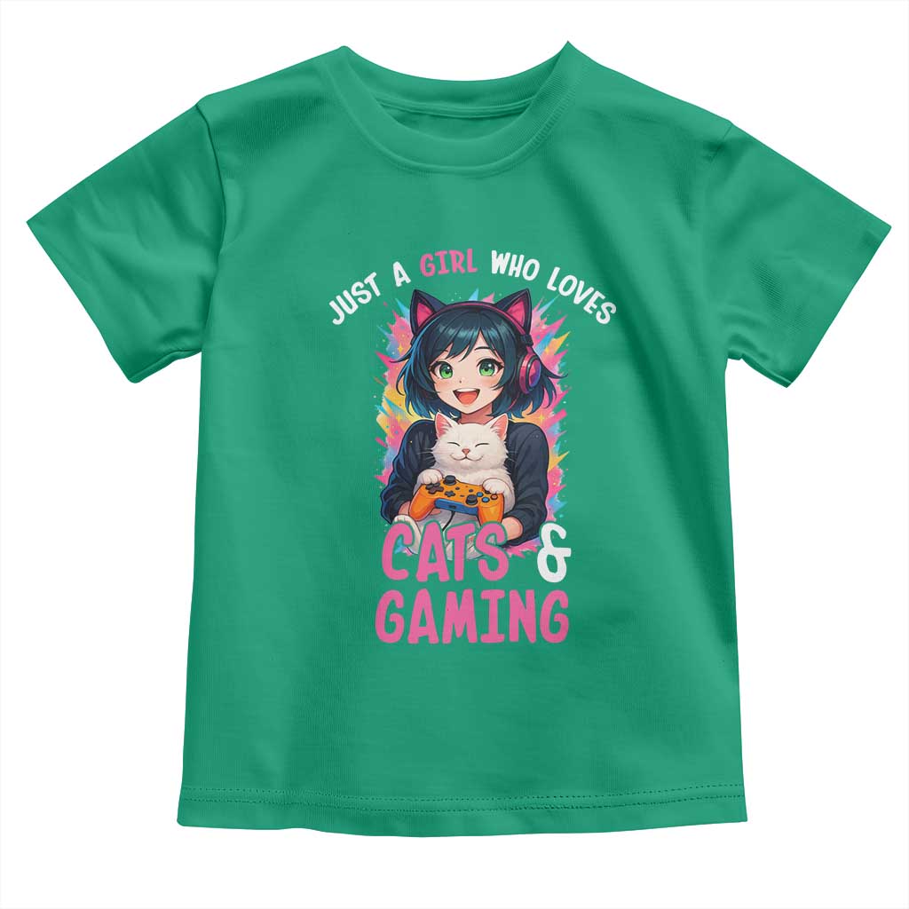 Just A Girl Who Loves Cats And Gaming Toddler T Shirt Cute Gamer Gift - Wonder Print Shop