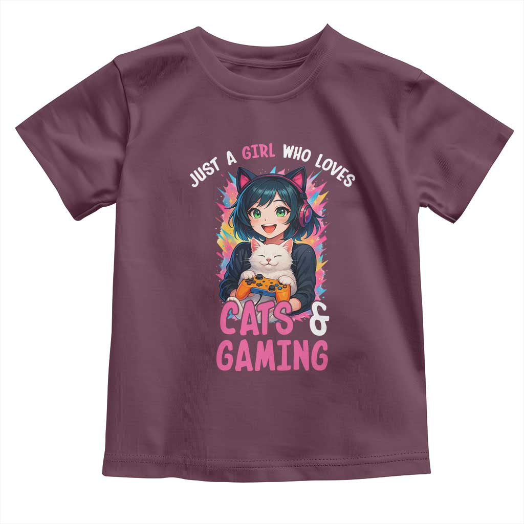 Just A Girl Who Loves Cats And Gaming Toddler T Shirt Cute Gamer Gift - Wonder Print Shop