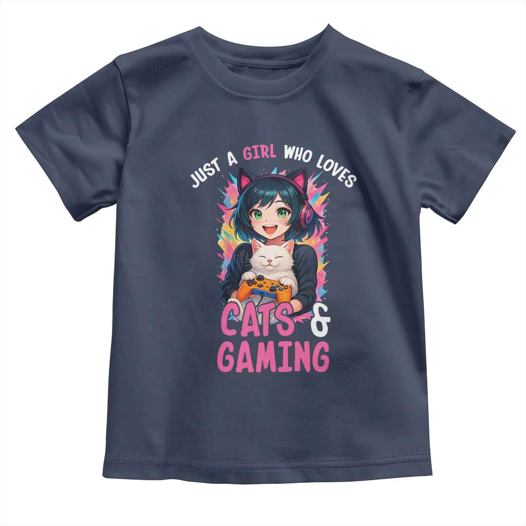 Just A Girl Who Loves Cats And Gaming Toddler T Shirt Cute Gamer Gift - Wonder Print Shop
