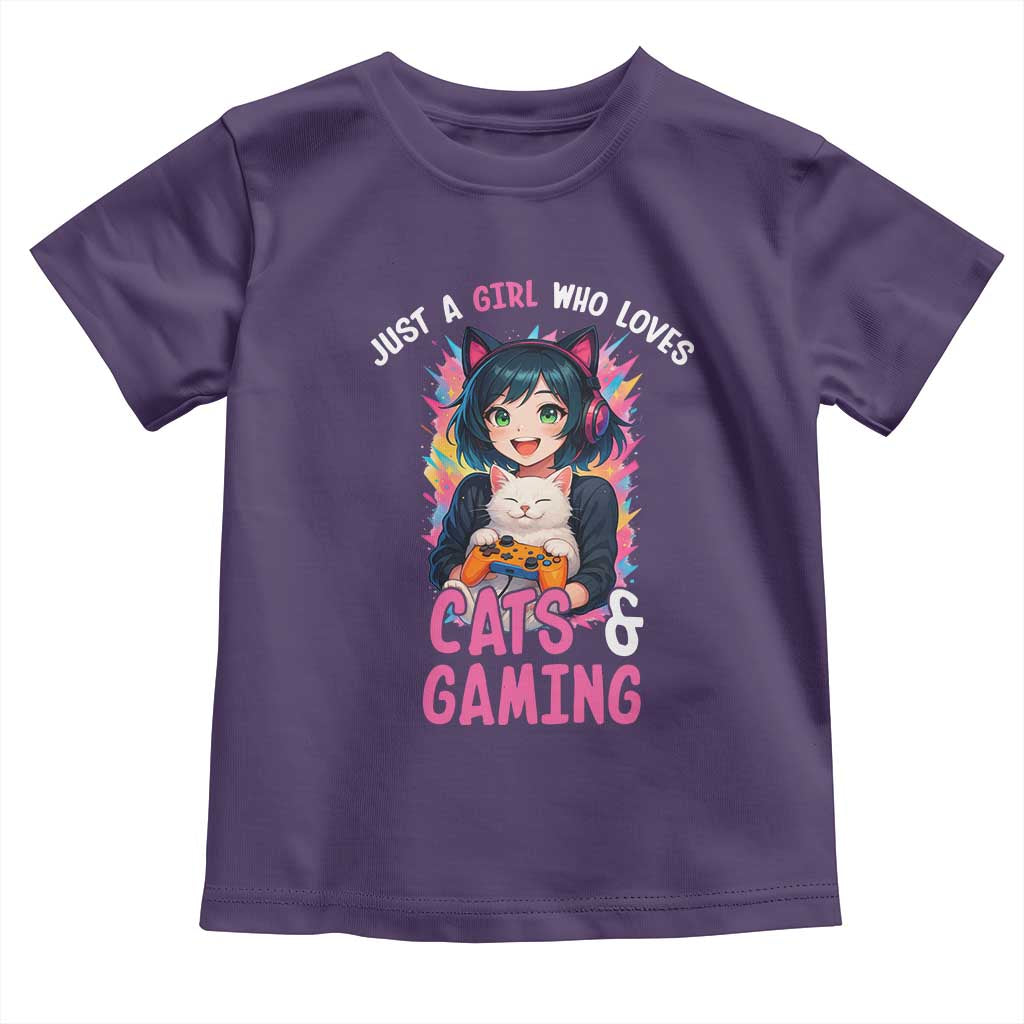 Just A Girl Who Loves Cats And Gaming Toddler T Shirt Cute Gamer Gift - Wonder Print Shop