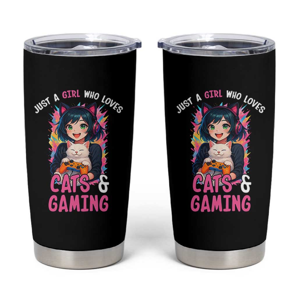 Just A Girl Who Loves Cats And Gaming Tumbler Cup Cute Gamer Gift