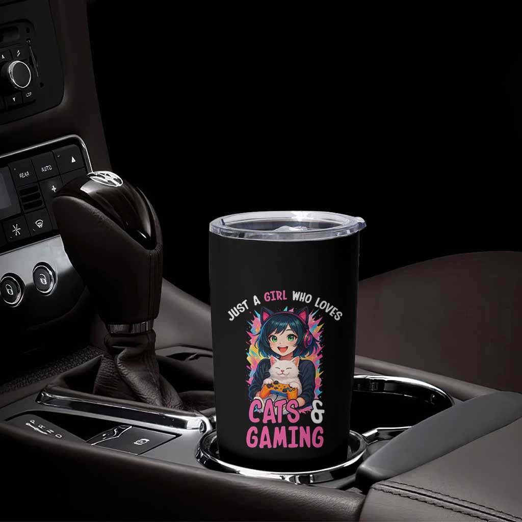 Just A Girl Who Loves Cats And Gaming Tumbler Cup Cute Gamer Gift