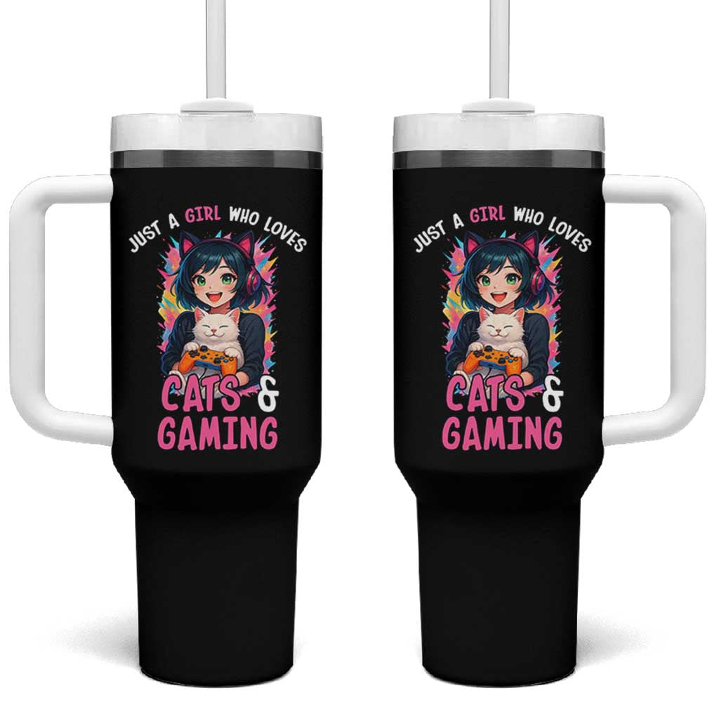Just A Girl Who Loves Cats And Gaming Tumbler With Handle Cute Gamer Gift