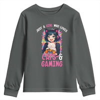 Just A Girl Who Loves Cats And Gaming Youth Sweatshirt Cute Gamer Gift - Wonder Print Shop