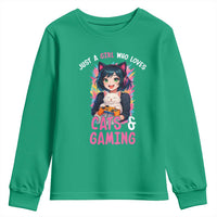 Just A Girl Who Loves Cats And Gaming Youth Sweatshirt Cute Gamer Gift - Wonder Print Shop