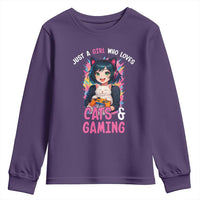 Just A Girl Who Loves Cats And Gaming Youth Sweatshirt Cute Gamer Gift - Wonder Print Shop