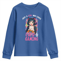 Just A Girl Who Loves Cats And Gaming Youth Sweatshirt Cute Gamer Gift - Wonder Print Shop