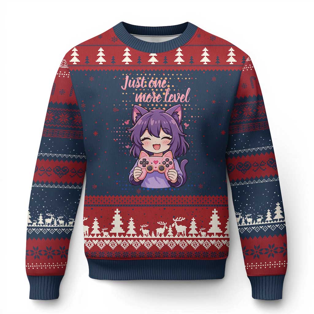 Just One More Game Ugly Christmas Sweater Cute Girl Playing Game Humor Gift - Wonder Print Shop