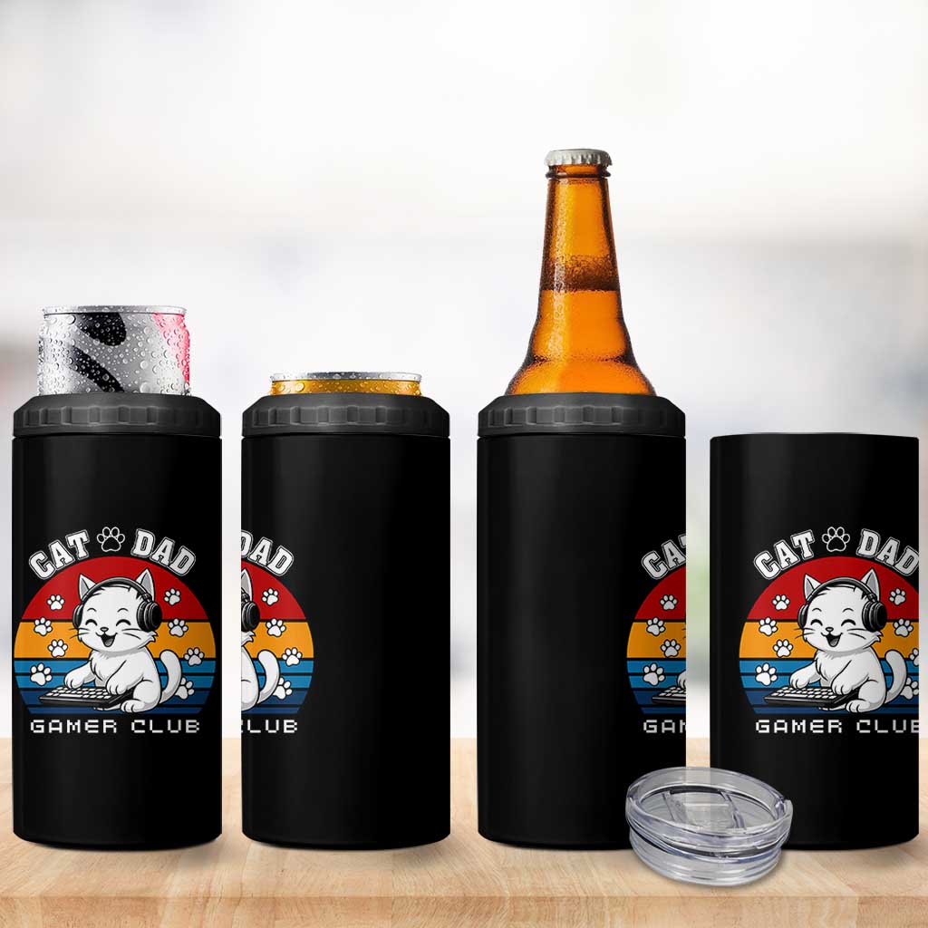 Funny Cat Dad Gamer Club 4 in 1 Can Cooler Tumbler Gamer Cat Lover Gift