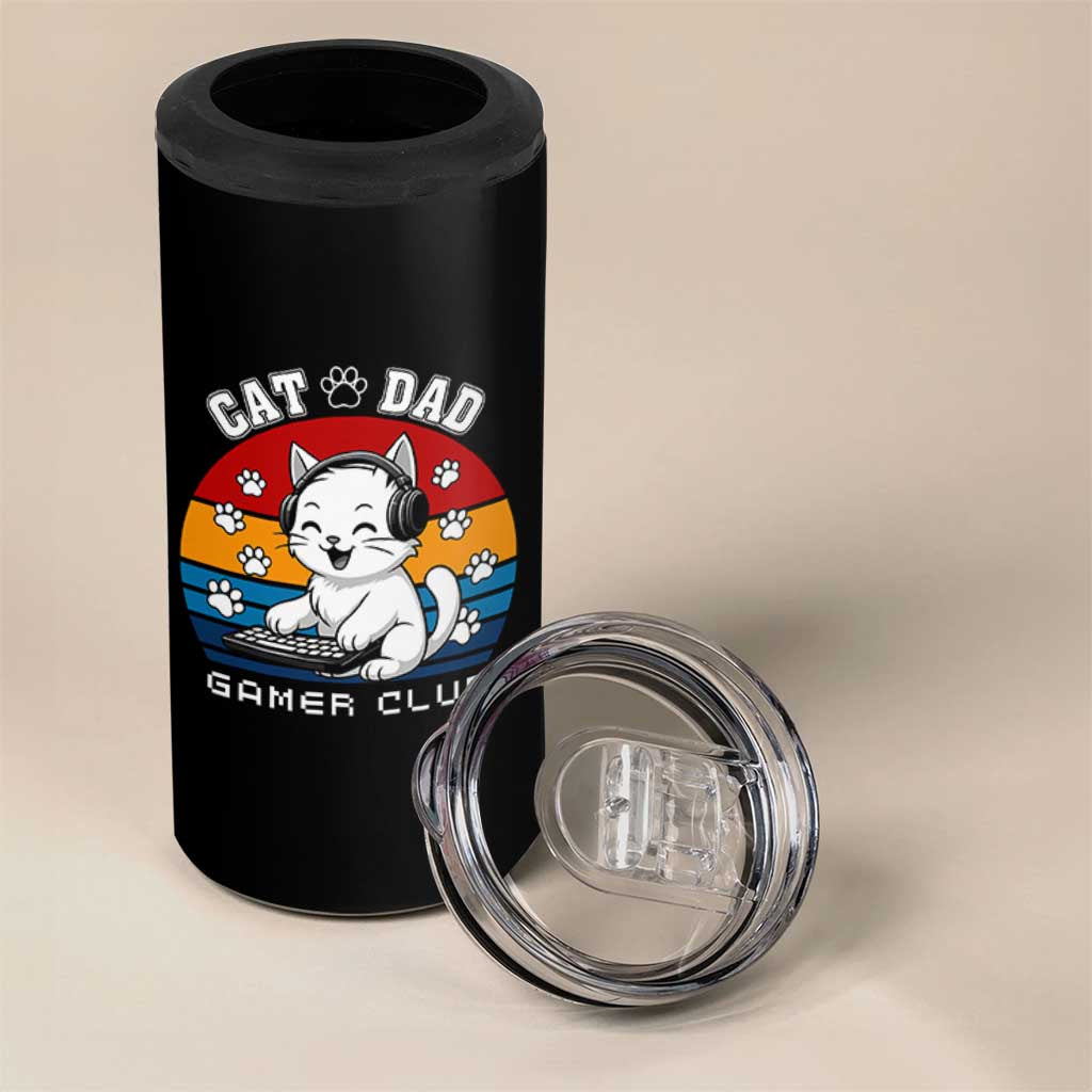 Funny Cat Dad Gamer Club 4 in 1 Can Cooler Tumbler Gamer Cat Lover Gift