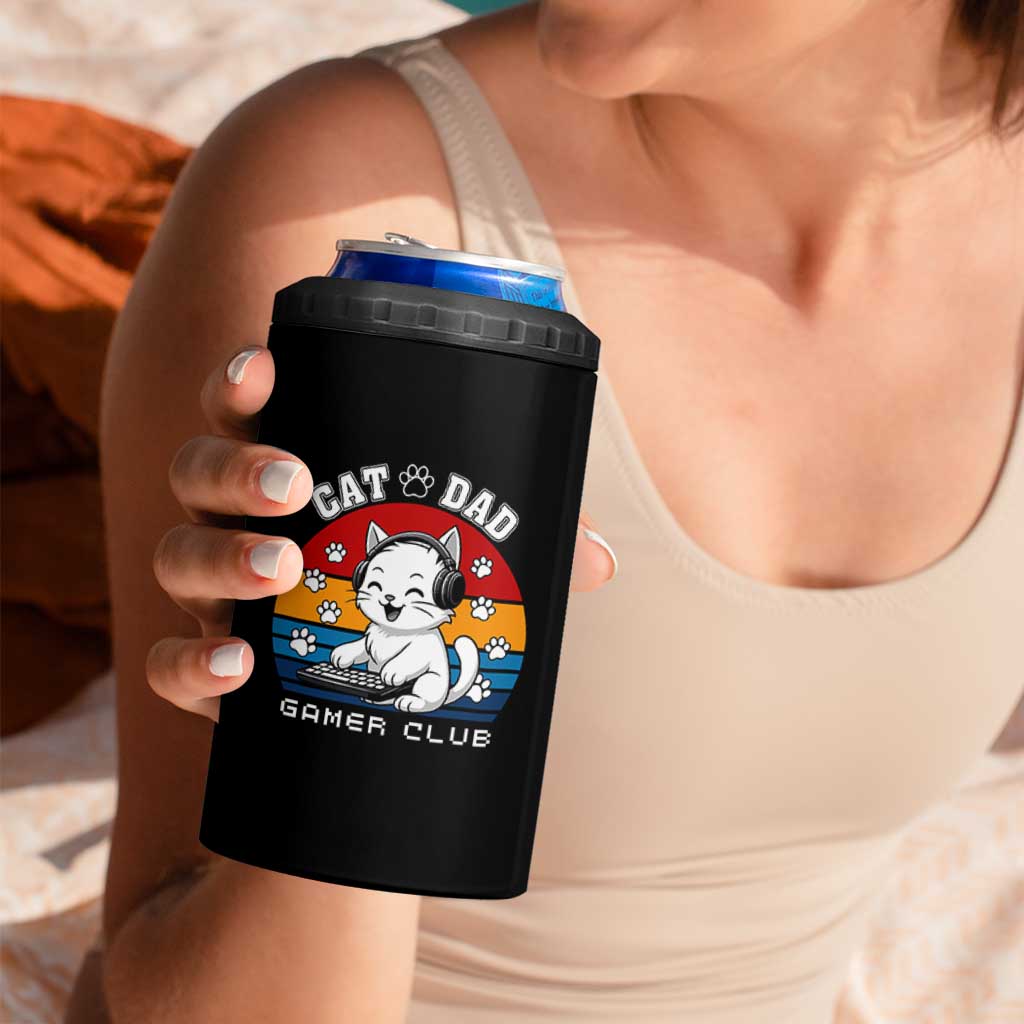 Funny Cat Dad Gamer Club 4 in 1 Can Cooler Tumbler Gamer Cat Lover Gift