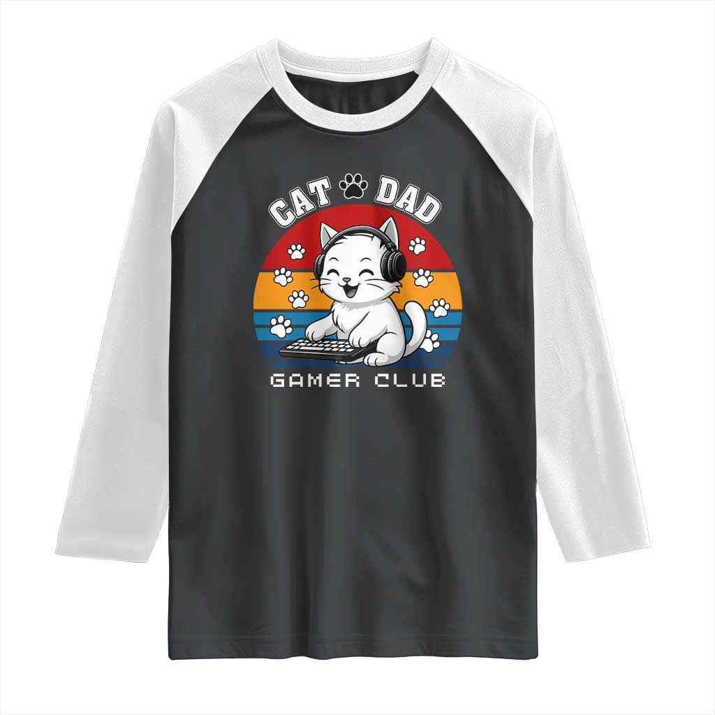 Funny Cat Dad Gamer Club Raglan Shirt Gamer Cat Lover Gift - Wonder Print Shop