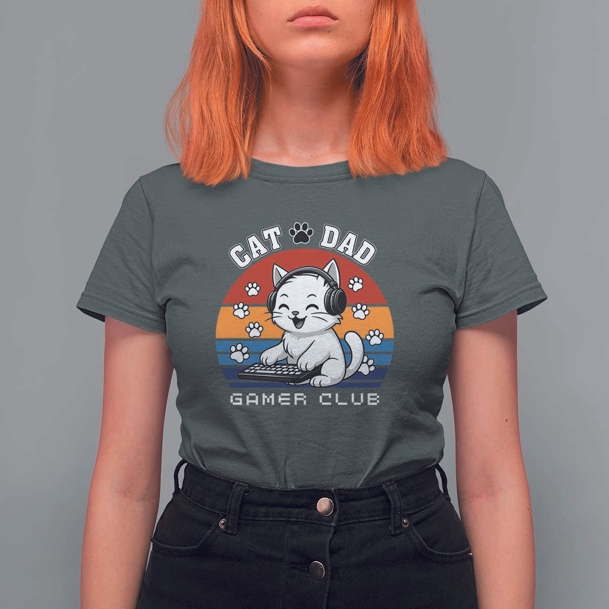 Funny Cat Dad Gamer Club T Shirt For Women Gamer Cat Lover Gift - Wonder Print Shop